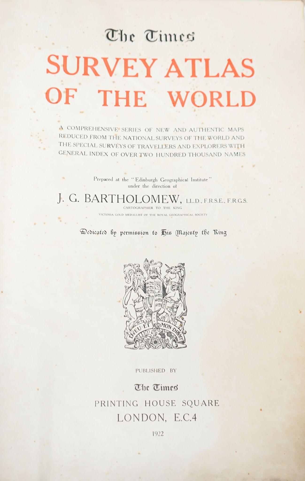 The Times bound atlas, 1921, half calf